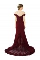 Full Length Off the Shoulder Crepe Formal Dress with Lace On Bodice and Back
