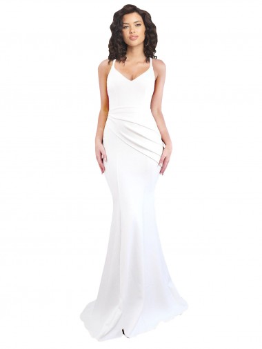 Fishtail Shape Spaghetti Straps Open Back Crepe Formal Dress with Ruffles