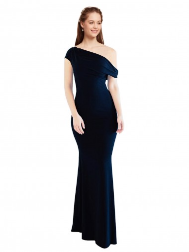 Draped Off the Shoulder Fitted Crepe Formal Dress