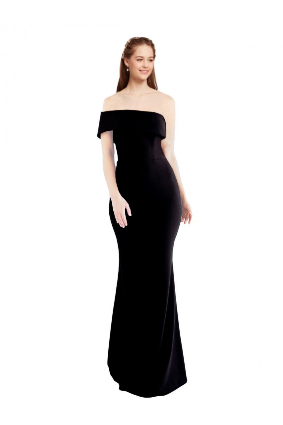 Asymmetrical Draped Off the Shoulder Banded Crepe Formal Dress