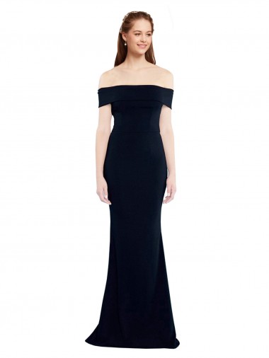 Off the Shoulder Fitted Crepe Formal Dress with Back Cut Out
