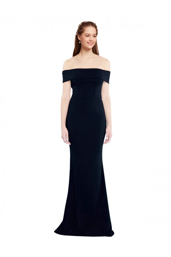 Off the Shoulder Fitted Crepe Formal Dress with Back Cut Out