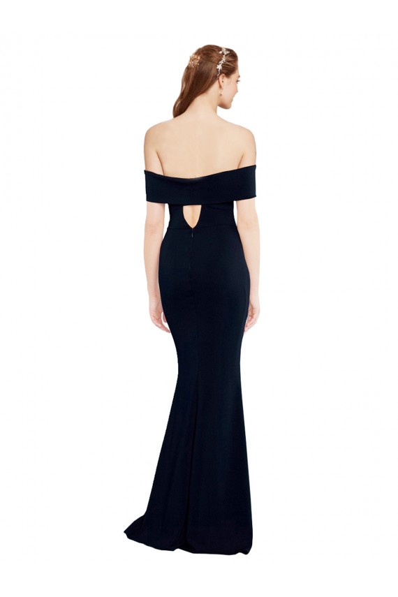 Off the Shoulder Fitted Crepe Formal Dress with Back Cut Out
