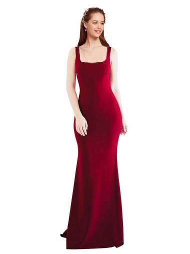 Square Neckline and Backline Fitted Crepe Formal Dress