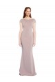 Boat Neck Cap Sleeve Crepe Formal Dress with Plunging Tie Back