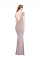 Boat Neck Cap Sleeve Crepe Formal Dress with Plunging Tie Back