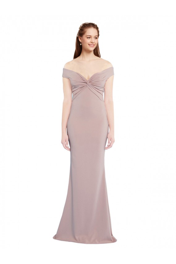 Knotted Off the Shoulder Crepe Formal Dress with Cut-Out Back