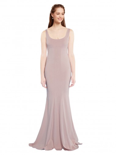 Sleeveless Scoop Neck Fully Lined Crepe Formal Dress