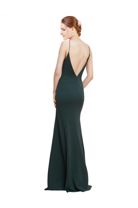Deep V-Neck and Back Long Crepe Formal Dress