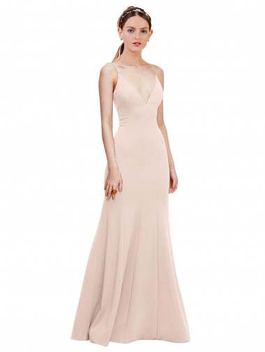 Deep V-Neck and Back Long Crepe Formal Dress