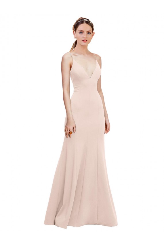 Deep V-Neck and Back Long Crepe Formal Dress