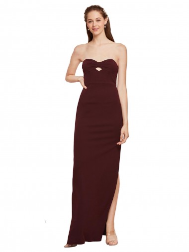 Twisted Strapless Keyhole Long Crepe Formal Dress with Slit