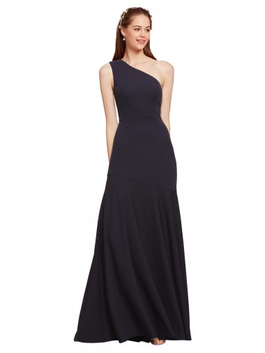 Fit and Flare Crepe Formal Dress with One Shoulder