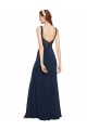 Fit and Flare Long Crepe Formal Dress with Round Neck