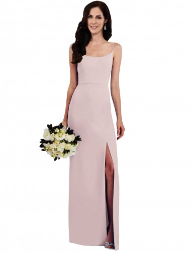 Spaghetti Strap V Back Crepe Formal Dress with Front Slit