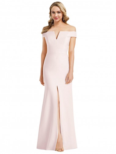 Off the Shoulder Notch Trumpet Crepe Formal Dress with Front Slit