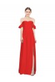 Double Ruffle Flounce Sleeves Crepe Formal Dress with Slit