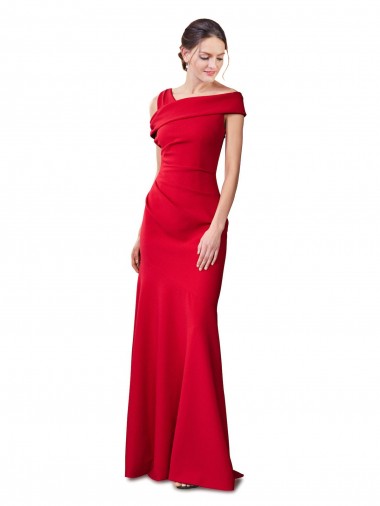 Sleeveless Ruched Crepe Mermaid Formal Dress with Off The Shoulder Detail