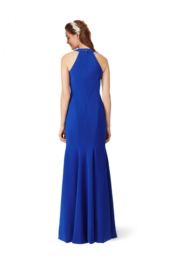 Halter V-Neck Long A-Line Crepe Formal Dress