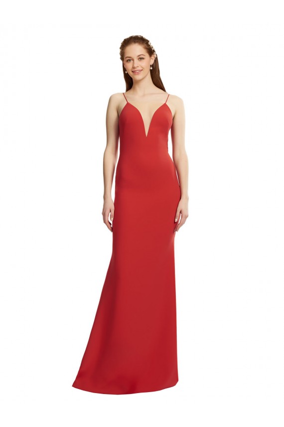 Mermaid Plunging V-Neck Crepe Formal Dress with Wide Open Back
