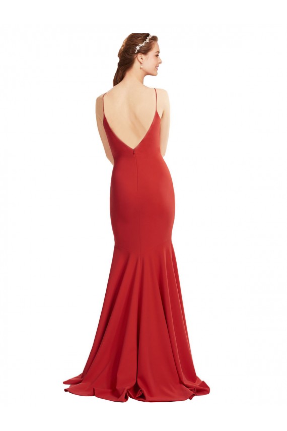 Mermaid Plunging V-Neck Crepe Formal Dress with Wide Open Back