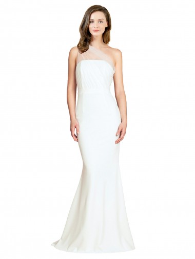 Soft Tulle Shoulder Overlay Mermaid One Shoulder Crepe Formal Dress