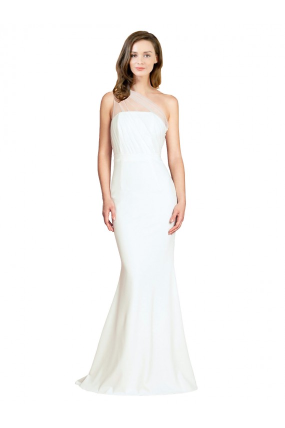 Soft Tulle Shoulder Overlay Mermaid One Shoulder Crepe Formal Dress