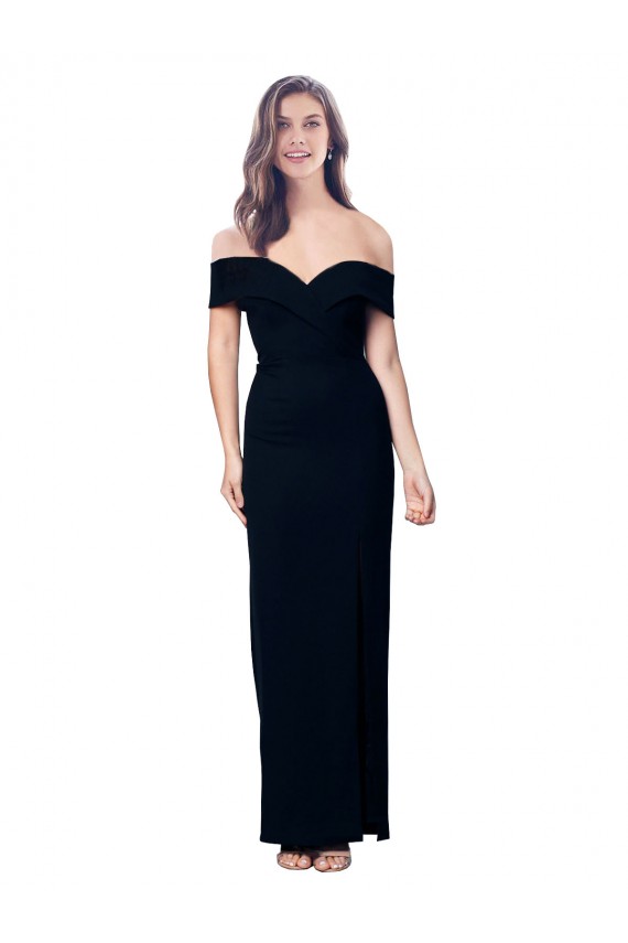 Off the Shoulder Long Full Length Crepe Formal Dress with Side Split