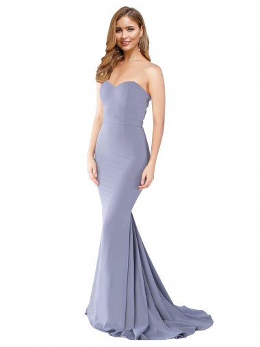 Long Strapless Sweetheart Sweep Train Crepe Formal Dress with Low Back