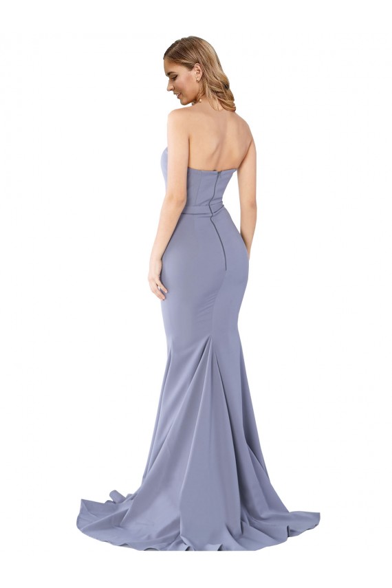 Long Strapless Sweetheart Sweep Train Crepe Formal Dress with Low Back
