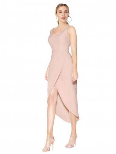 Short Knee Length Crepe Cocktail Formal Dress