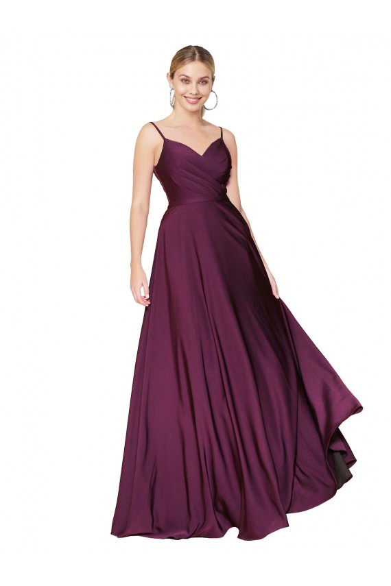 High Neck Spaghetti Straps Long V-Back Crepe Formal Dress