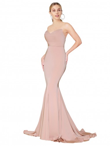 Sweep Train Sweetheart Long Mermaid Crepe Formal Dress Low Back