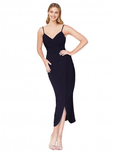 High Neck Spaghetti Straps Crepe Short Wrap Cocktail Formal Dress