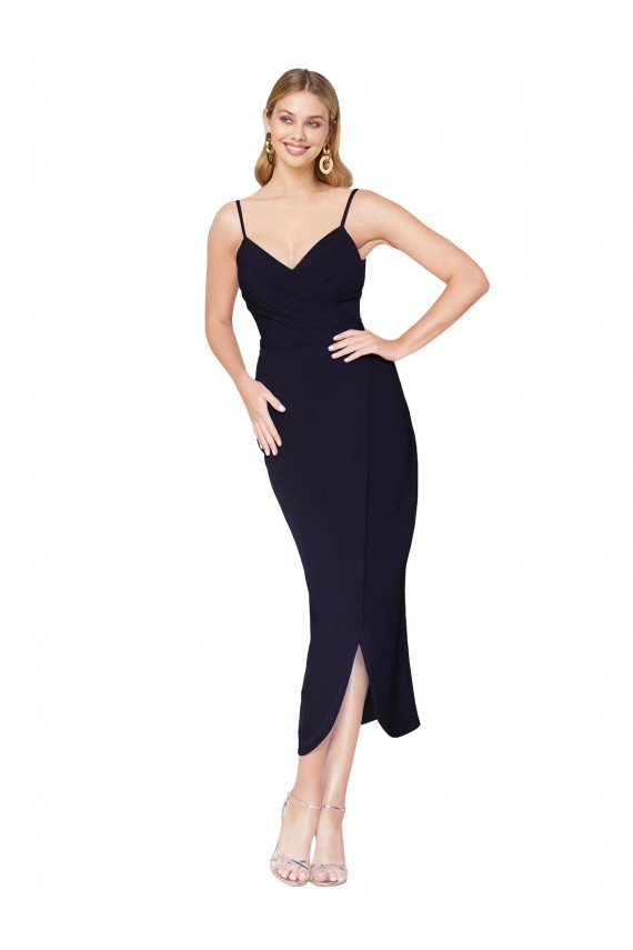 High Neck Spaghetti Straps Crepe Short Wrap Cocktail Formal Dress