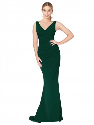 V-Neck Floor Length Long Crepe Mermaid Formal Dress