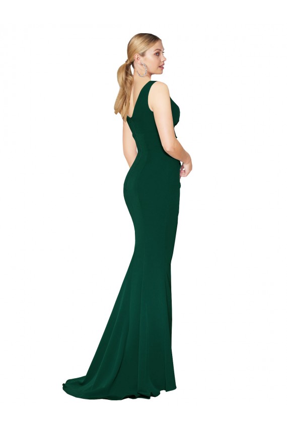 V-Neck Floor Length Long Crepe Mermaid Formal Dress