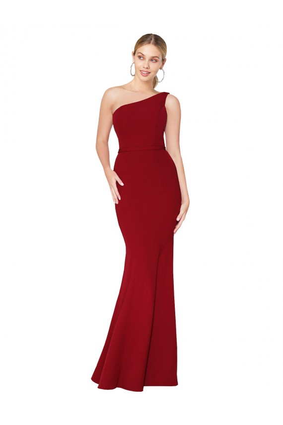 One Shoulder Long High Neck Sleeveless Mermaid Crepe Formal Dress