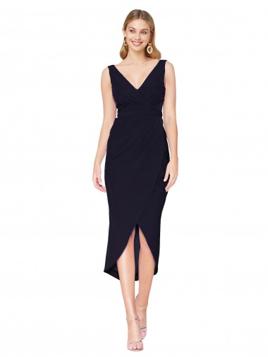 Short Knee Length V-Neck Crepe Cocktail Wrap Cocktail Formal Dress