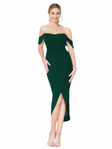 Off the Shoulder Short Knee Length Crepe Wrap Cocktail Formal Dress