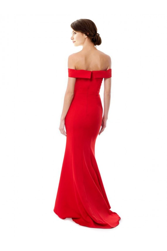 Off the Shoulder Sweetheart Maxi Crepe Formal Dress With Thigh Split and Train