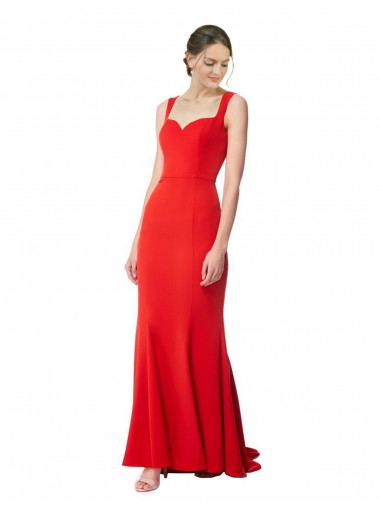 Long Chapel Train Fishtail Maxi Crepe Formal Dress with Sweetheart Neckline