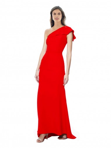 High Neck Ruffle Frill One Shoulder Maxi Crepe Formal Dress