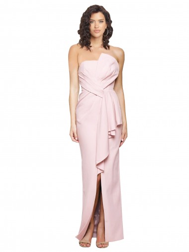 Strapless Long Full Length Ruffles Low Back Crepe Formal Dress