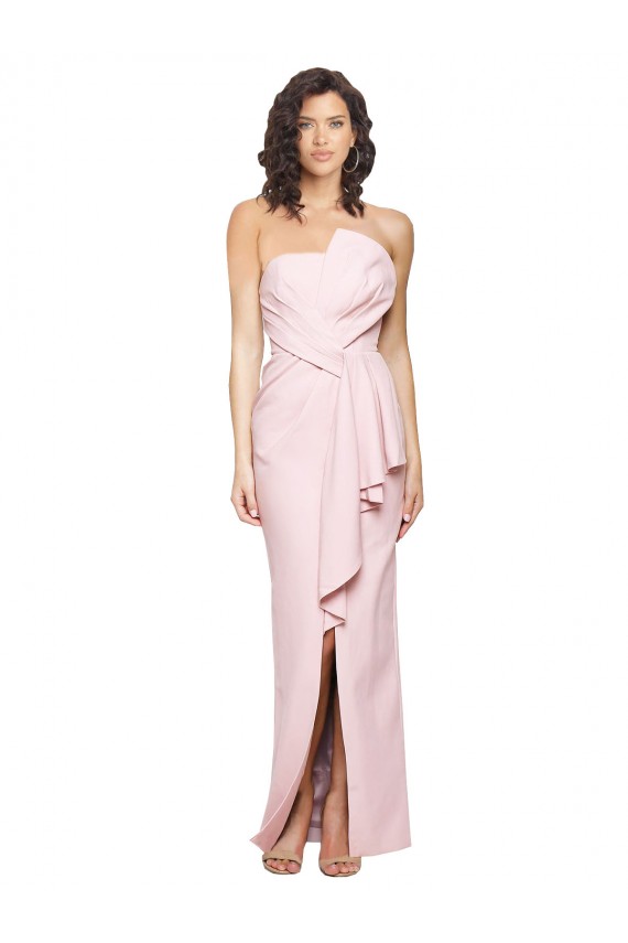 Strapless Long Full Length Ruffles Low Back Crepe Formal Dress