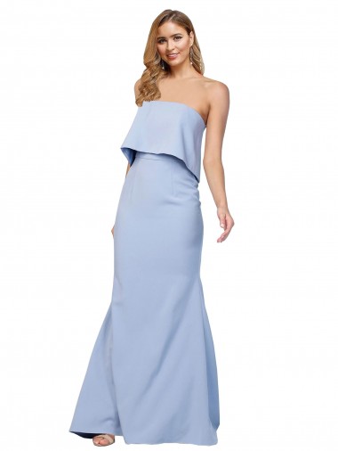 Strapless Full Length Crepe Formal Dress with Bodice Overlay