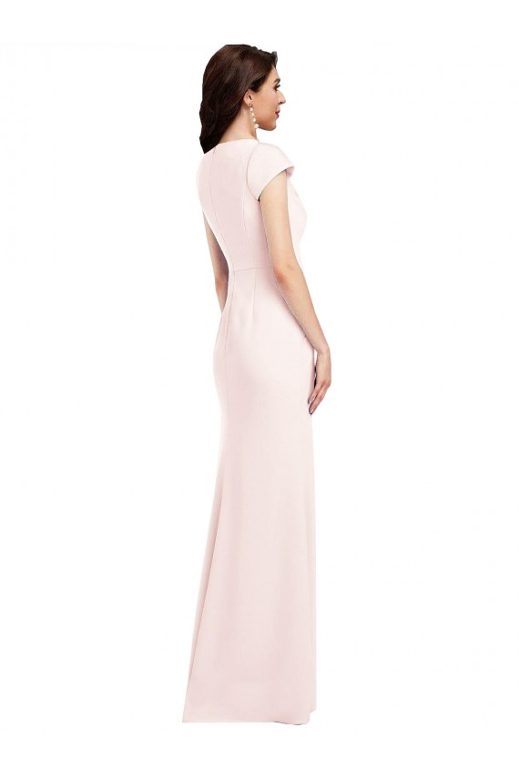 Cap Sleeve A-Line Crepe Formal Dress with Pockets