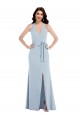 Open Back Halter Maxi Crepe Formal Dress with Draped Bow