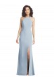 High Neck Halter Crepe Formal Dress with Twist Criss Cross Back