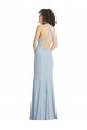 High Neck Halter Crepe Formal Dress with Twist Criss Cross Back